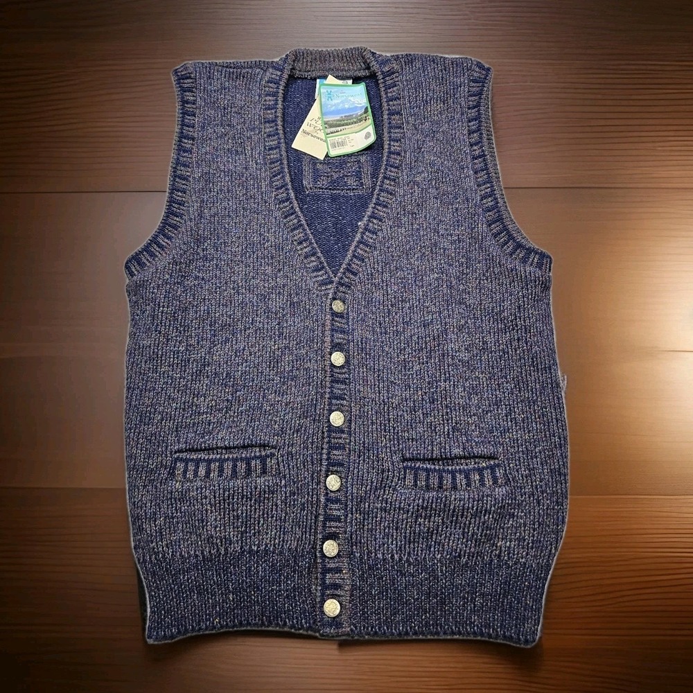 NWT Vintage 80s Blue 100% Wool Sweater Vest Men's XL Norsewear Knit Outdoors